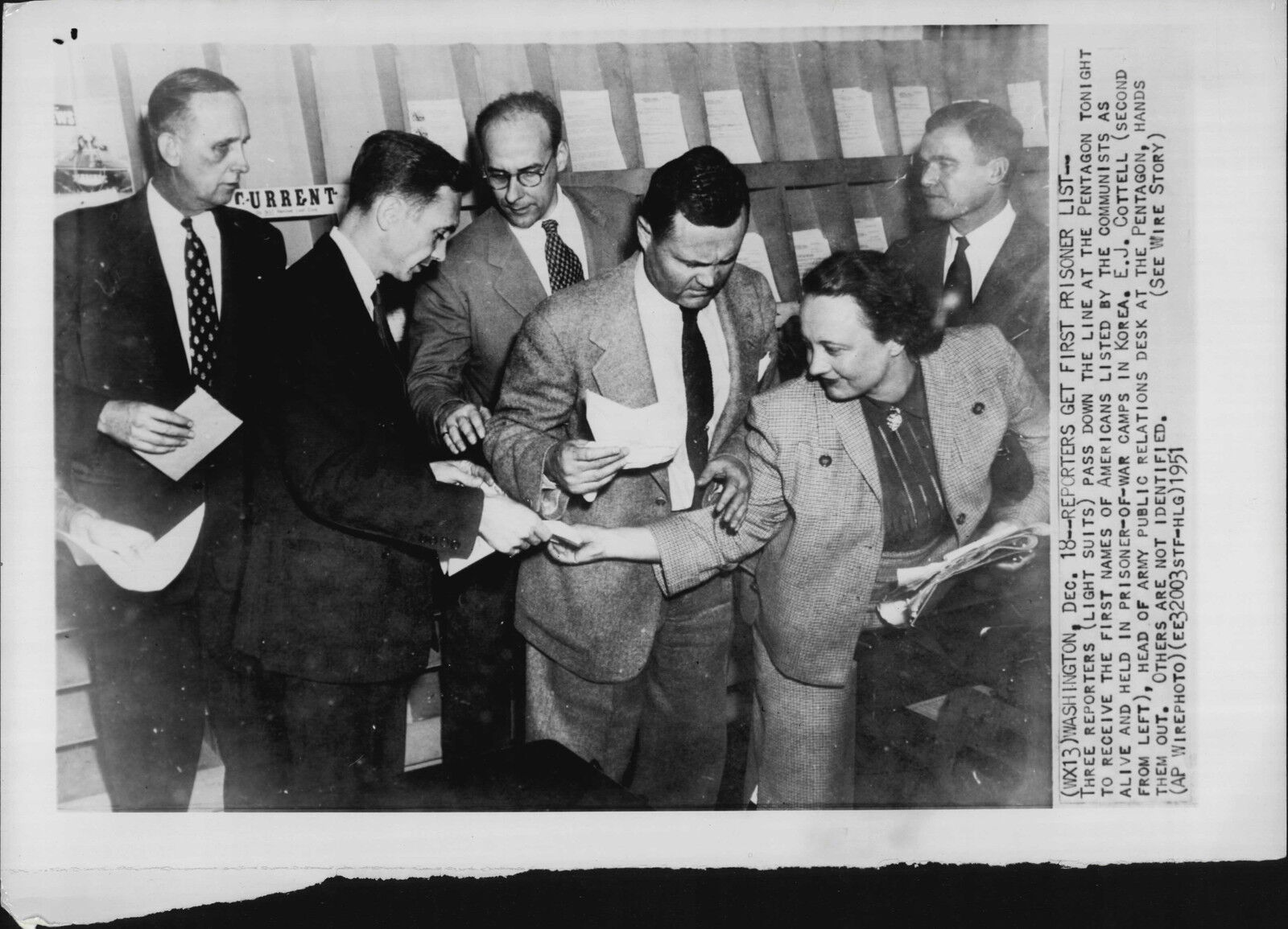 First Prisoners List Handed Out at Pentagon 1951 Korea War Press Photo Poster painting