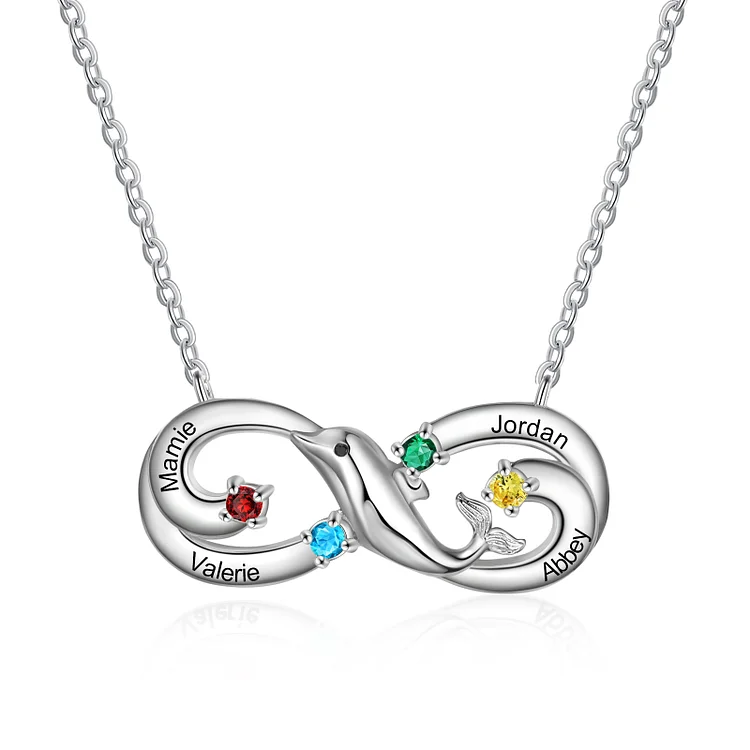 Personalized Dolphin Necklace Custom 4 Birthstones Infinity Necklace for Her