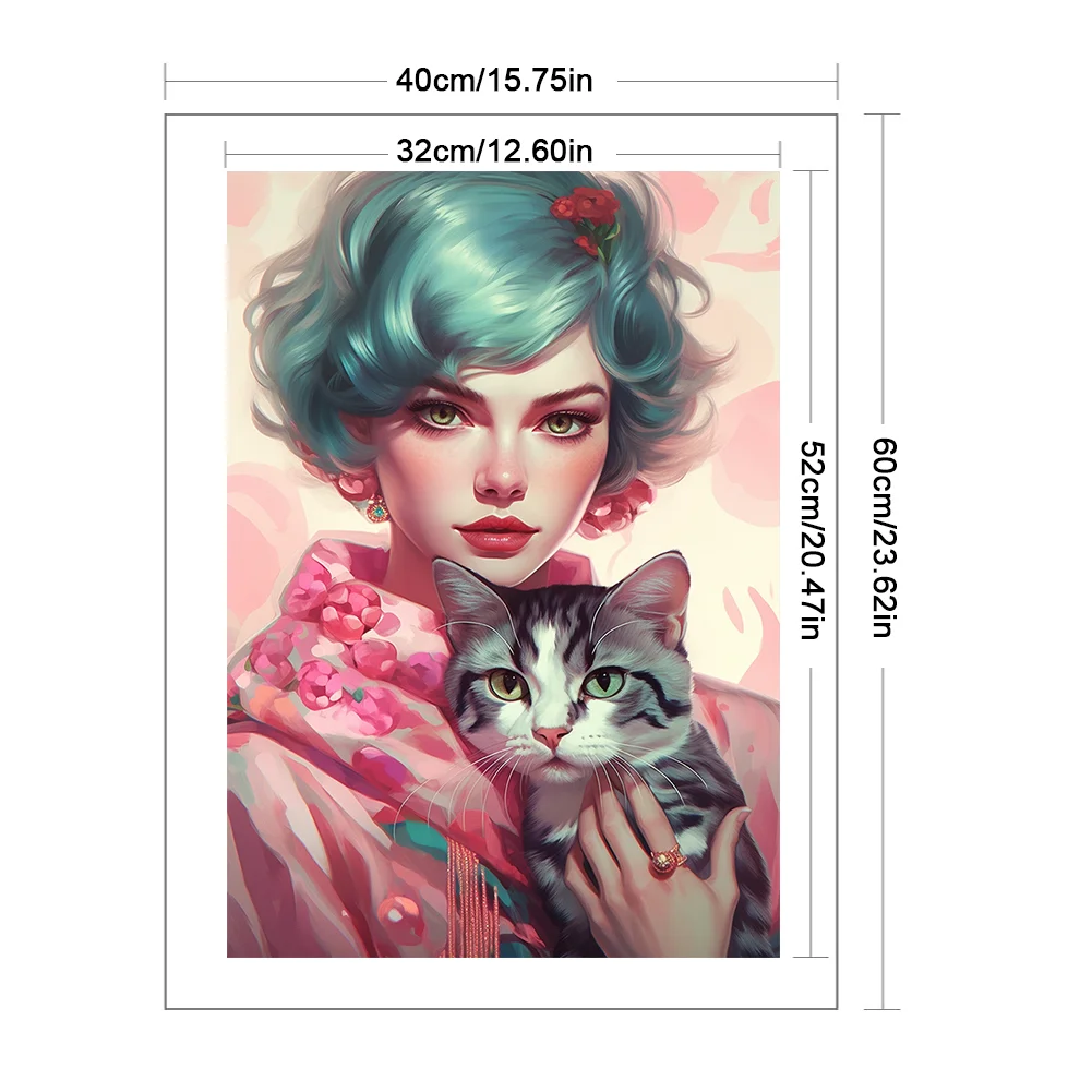 11CT Full Stamped Cross Stitch - Short Hair Woman Cat(Canvas|40*60CM)