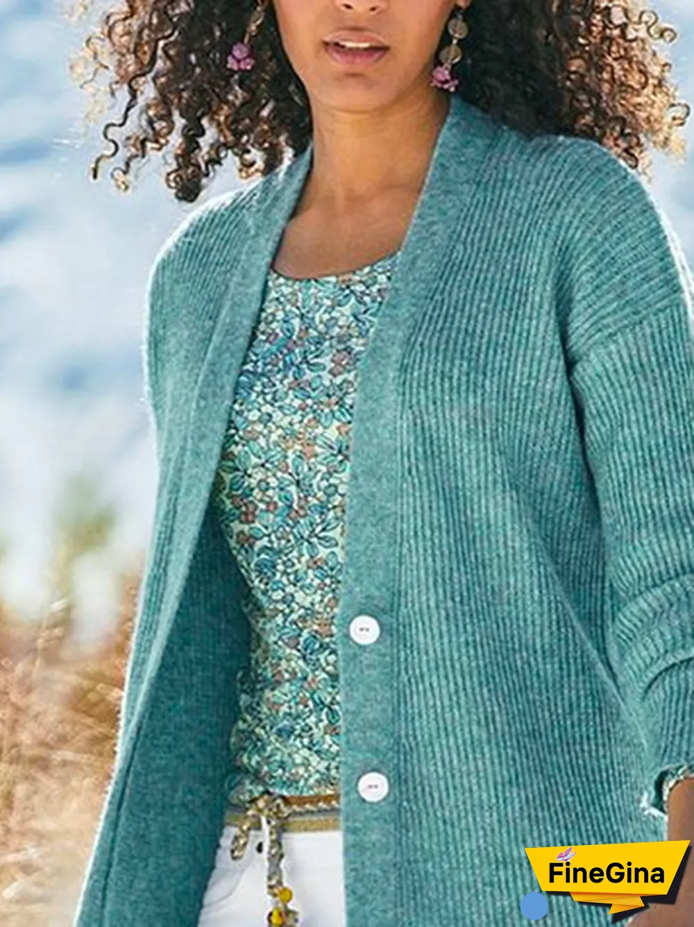 Women Casual Plain Autumn Natural Loose Long sleeve Yarn/Wool yarn Regular H-Line Sweater coat