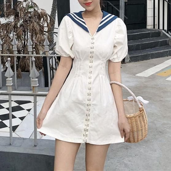 White Button Sailor Dress SP14130