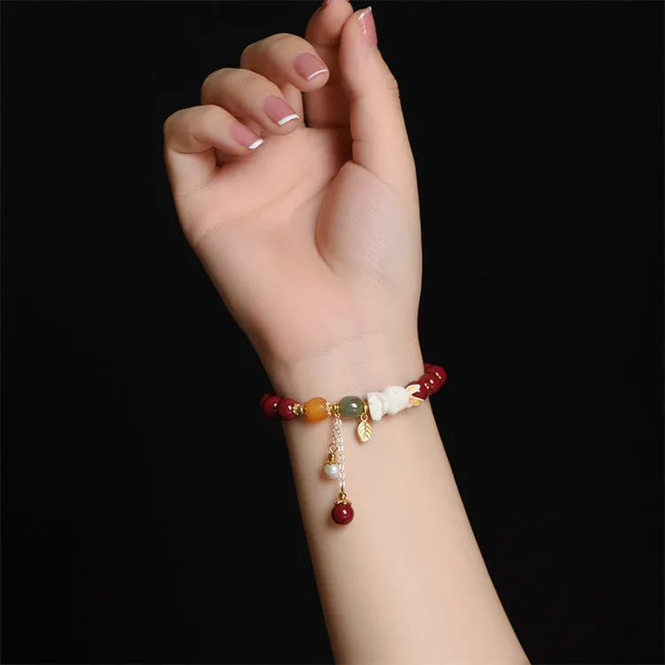 Leaf Pearl Jade Amber Rabbit Luck Wealth Bracelet