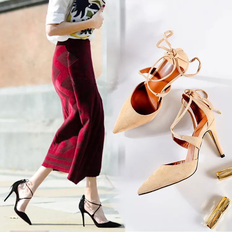 Breakj Breakj High-Heeled Women 2025 New Temperament Goddess Fan Sexy Pointed Roman Cross-Tie Fine Heel Single Shoes