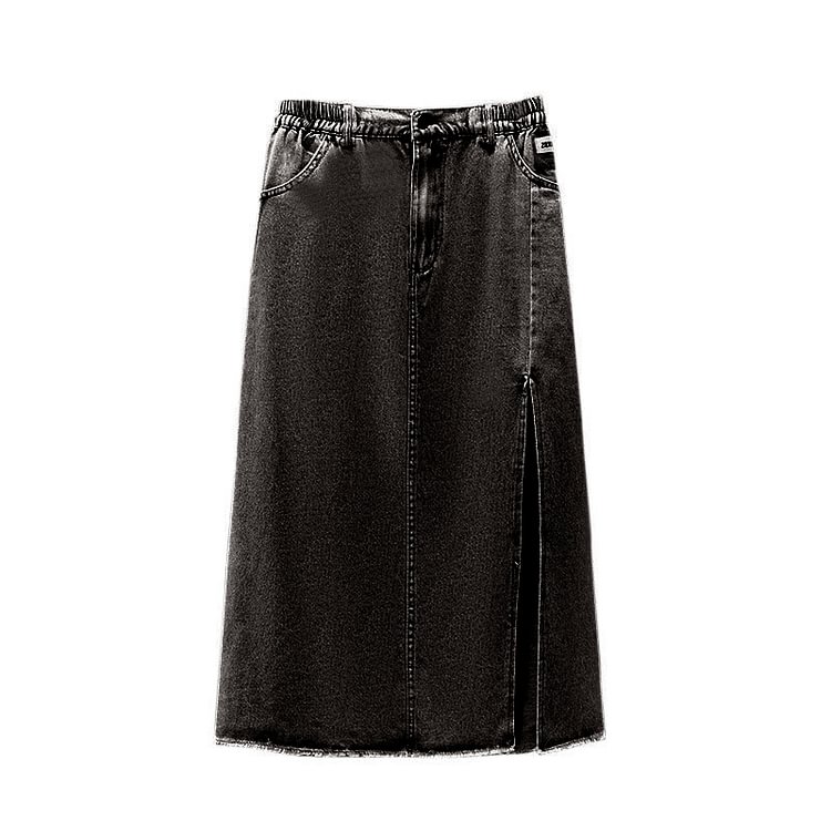 A-line Bag Hip Slit Denim Skirt - Modakawa modakawa