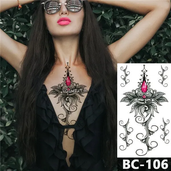 1 Sheet Chest Body art Tattoo Temporary Waterproof tattoo Jewelry Lace Decal Waist Art Tattoo Sticker for Women