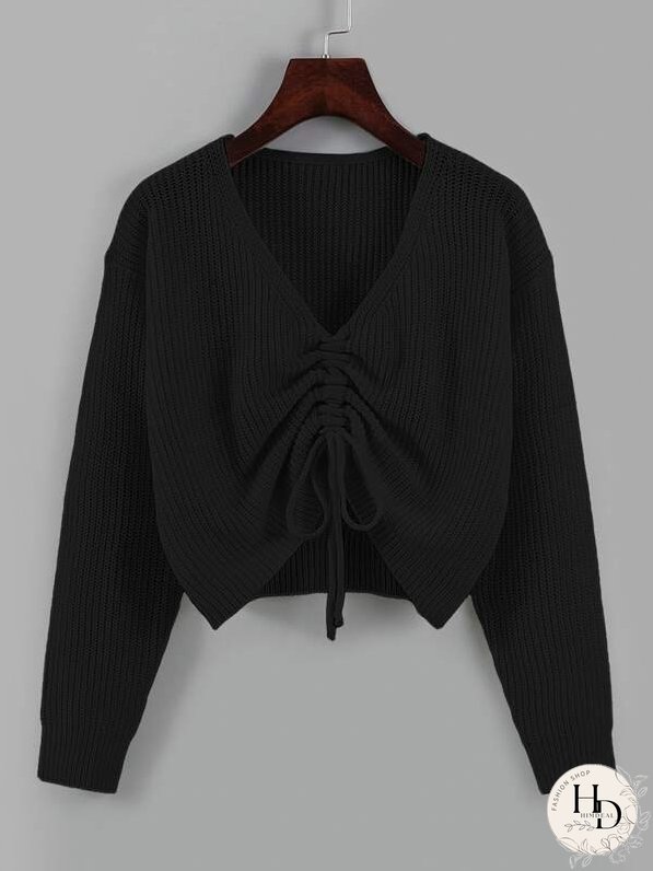 Drawstring Front Drop Shoulder Sweater