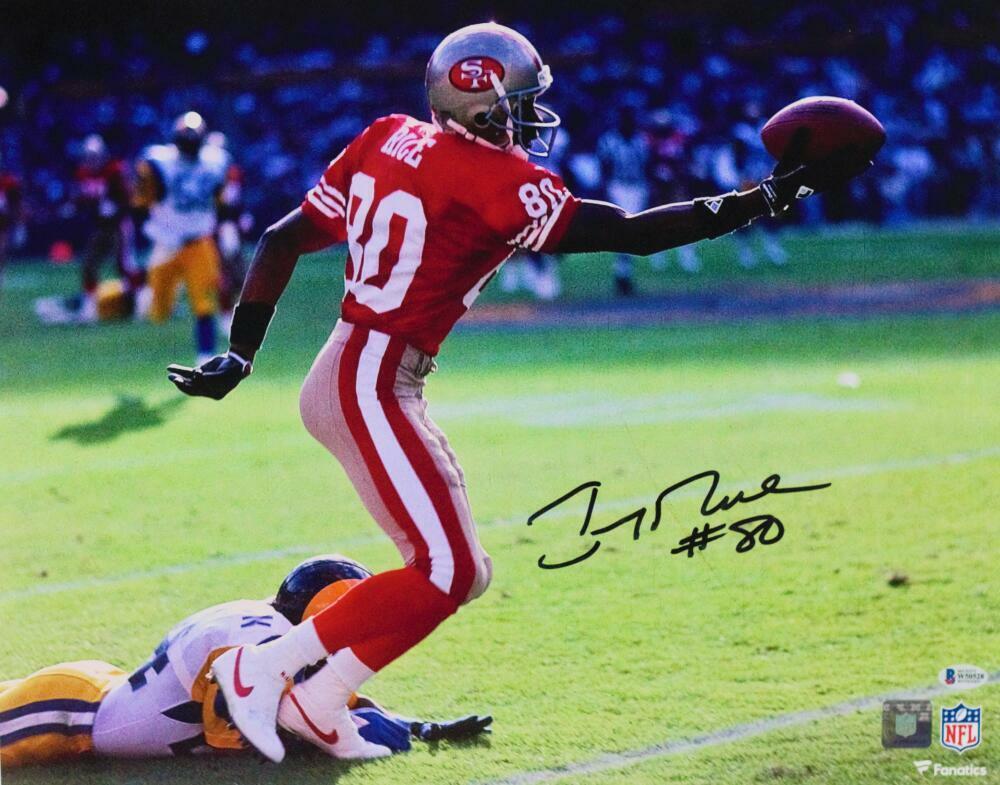 Jerry Rice Autographed 16x20 Arm Stretched Out FP Photo Poster painting- Beckett Auth *Black