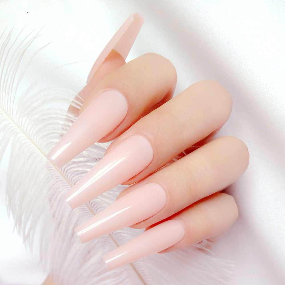 48Pcs Shiny White Woman False Nails With Glue Acrylic Press On Fake Nails Long Ballerina Coffin Shaped DIY Manicure Finger Tips