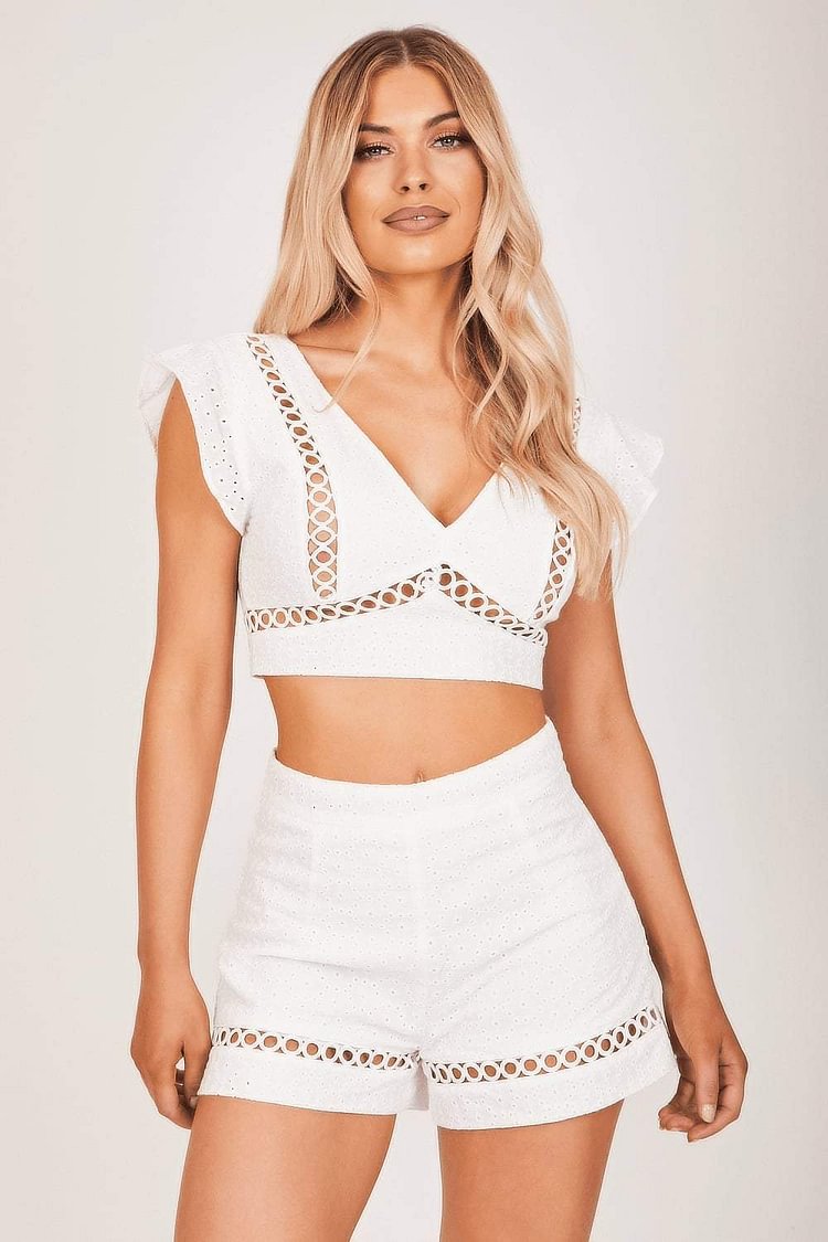 chanel white crochet eyelet crop top