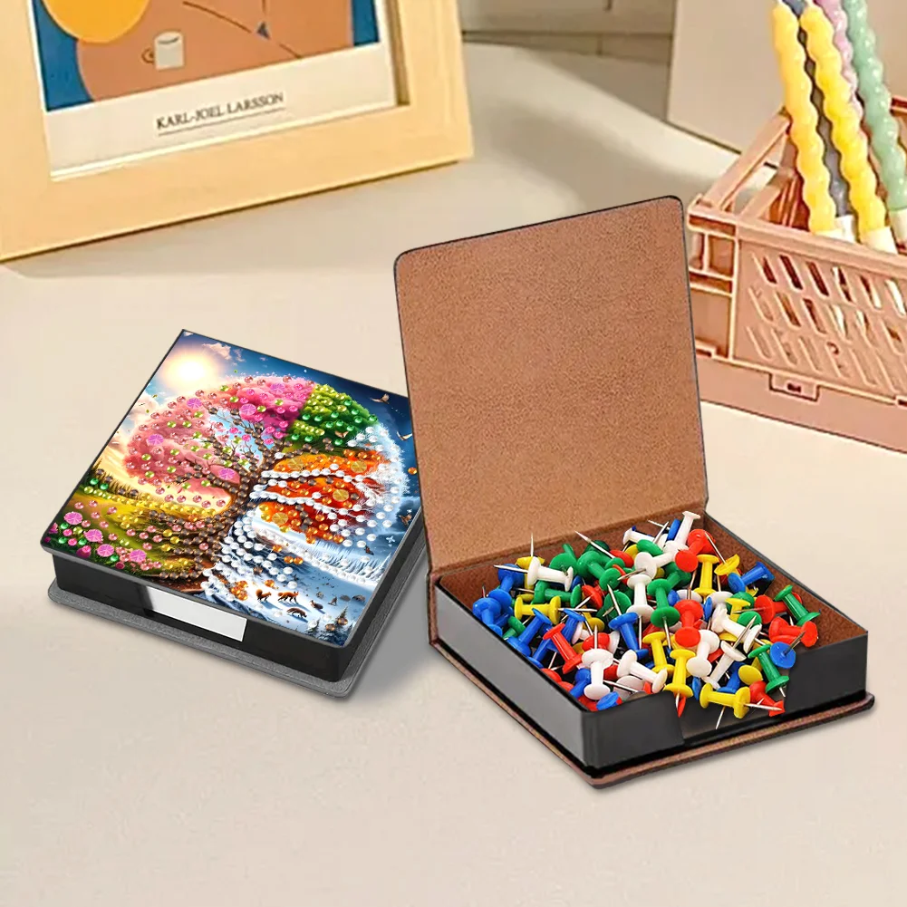 PU Tree Diamond Painting Notecard Box with Papers for DIY Art Craft
