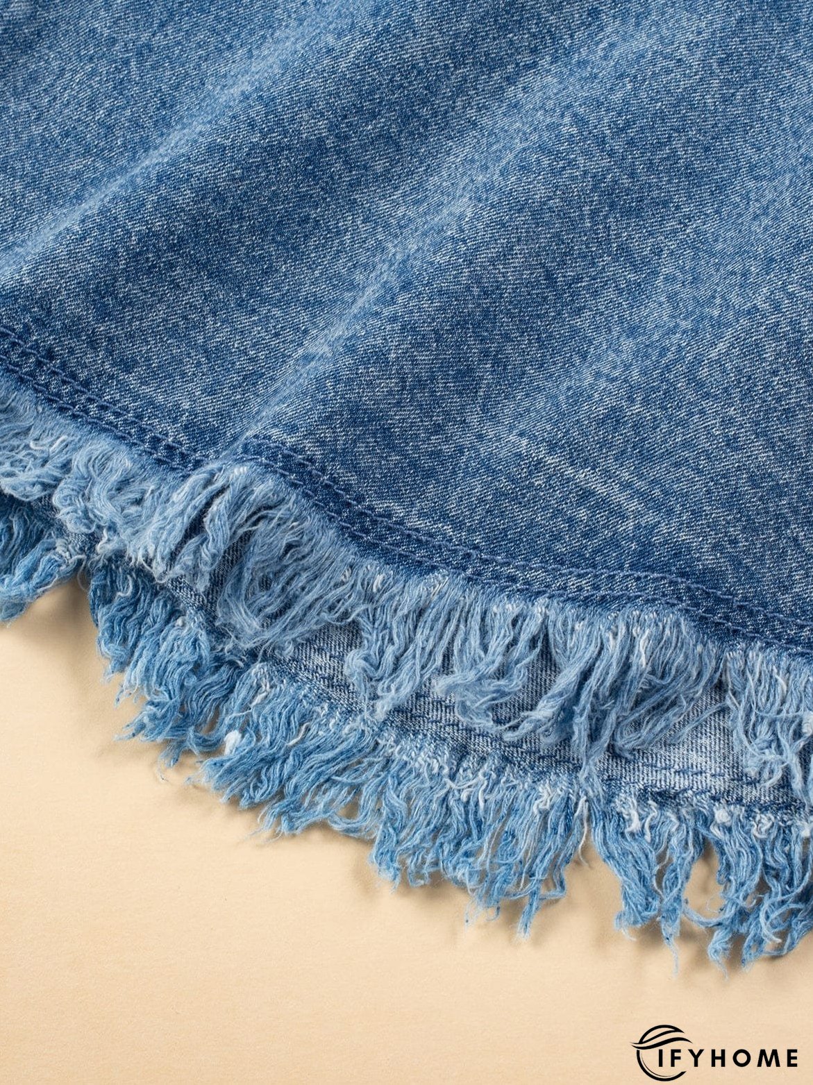 Blue Mineral Wash Denim Shirt Dress with Cuffed Sleeves | IFYHOME