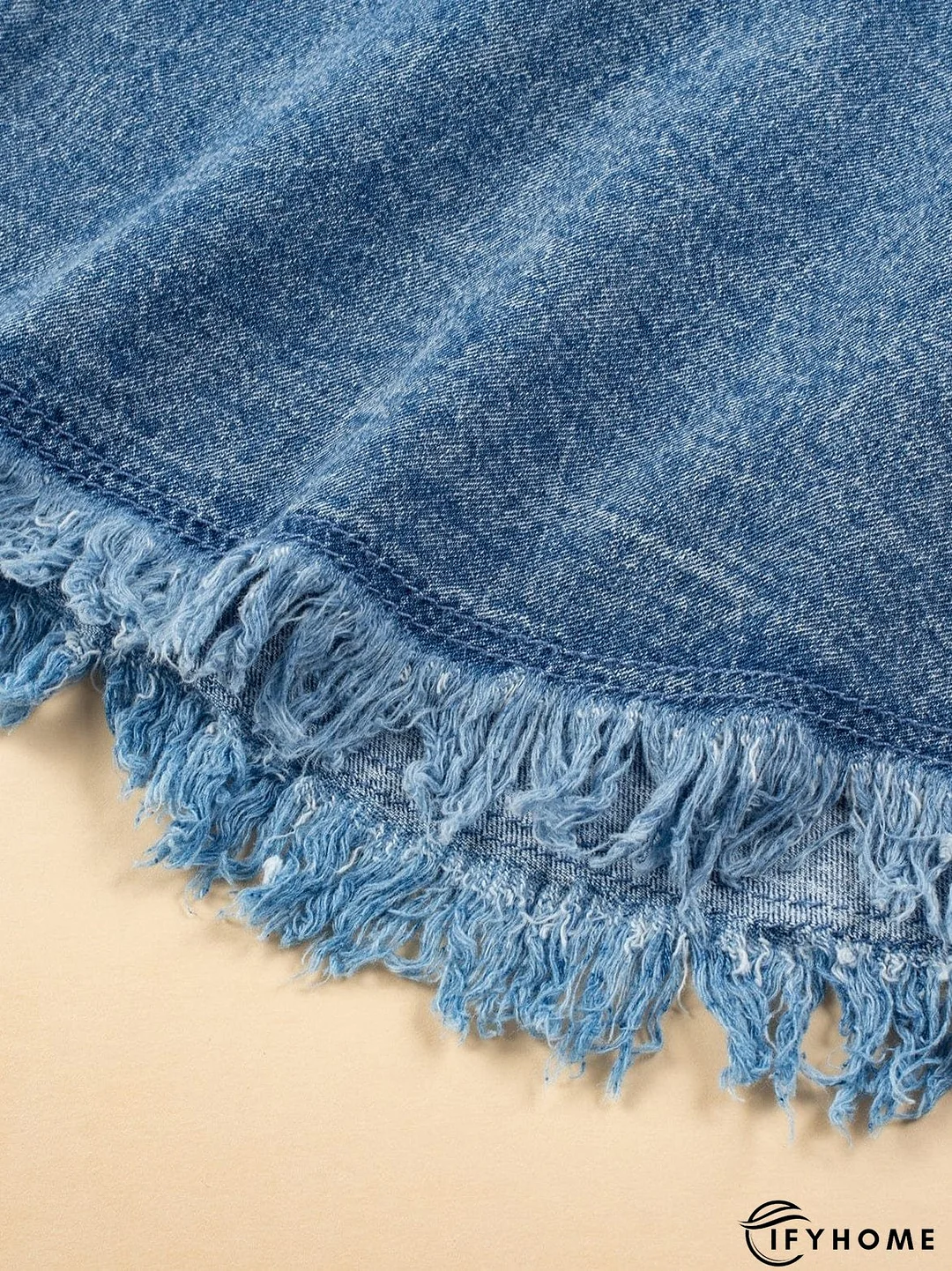 Blue Mineral Wash Denim Shirt Dress with Cuffed Sleeves | IFYHOME