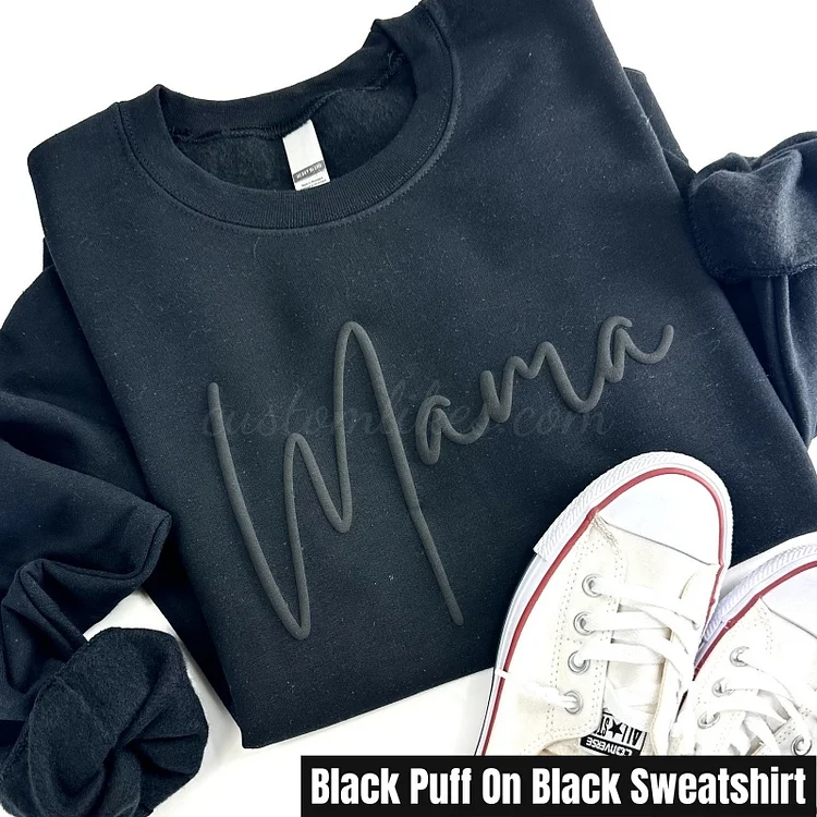 Puff Print Mama Sweatshirt With Kid Names On Sleeve