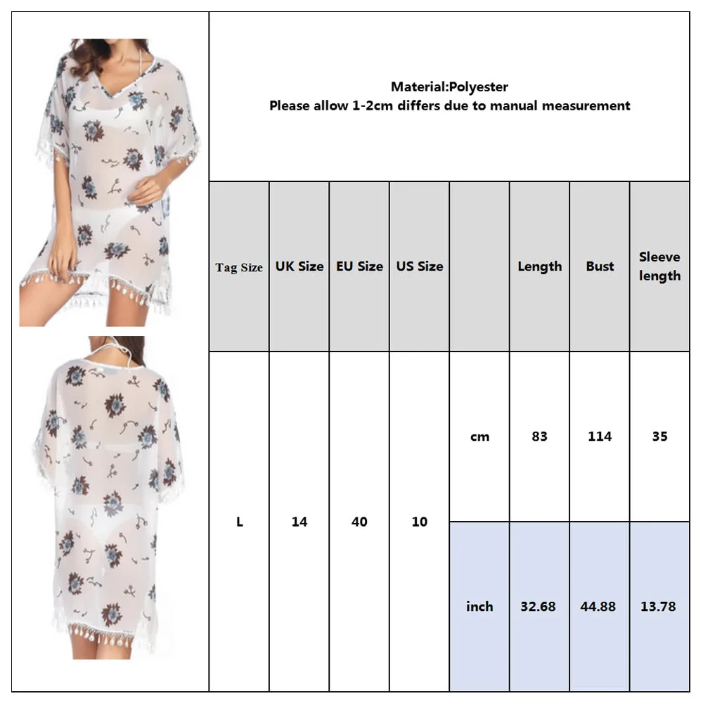 Sale Floral Print Sexy Short Sleeves Fringe Cover Up New Chiffon Tassels Beach Wear Women Swimsuit Swimwear Bathing Suits D30