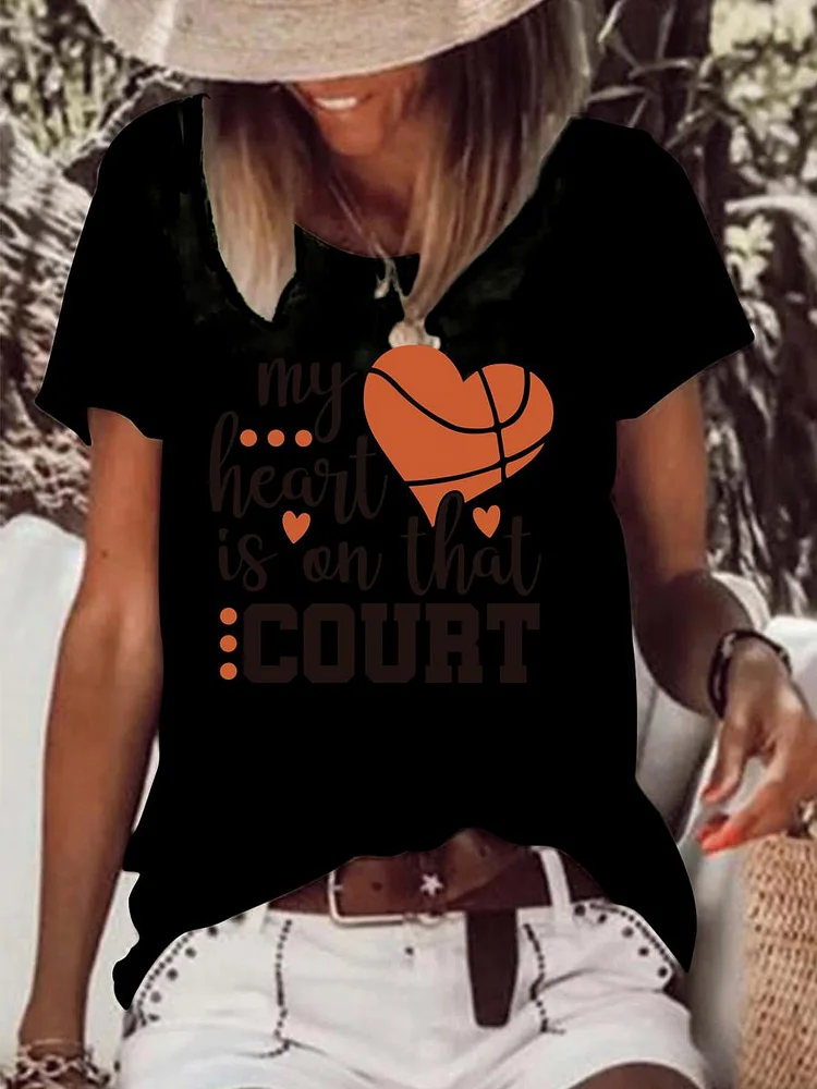 My Heart Is On That Court Raw Hem Tee-Annaletters