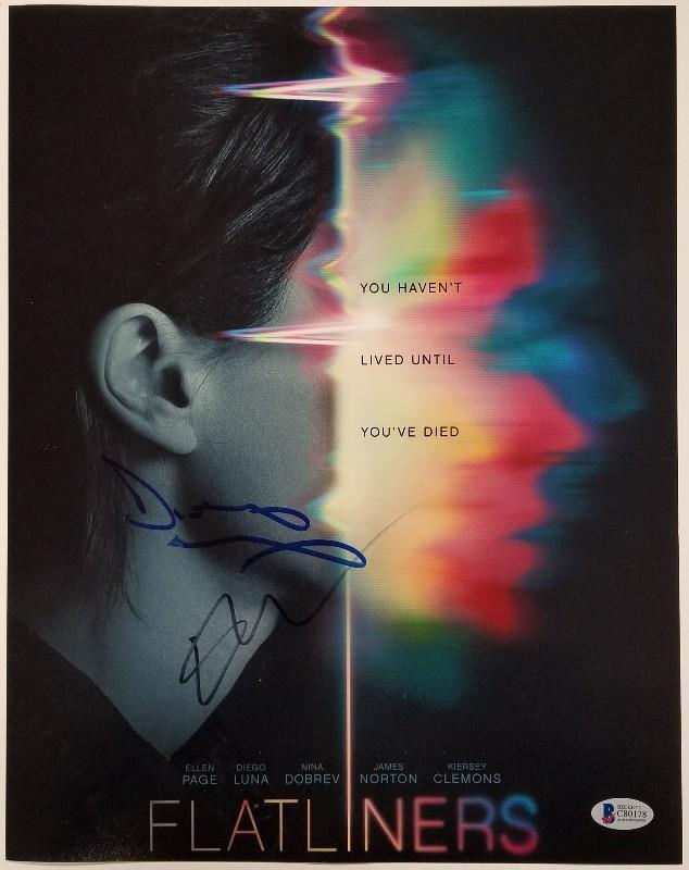 DIEGO LUNA + ELLEN PAGE Signed 11x14 Photo Poster painting FLATLINERS ~ Beckett BAS COA