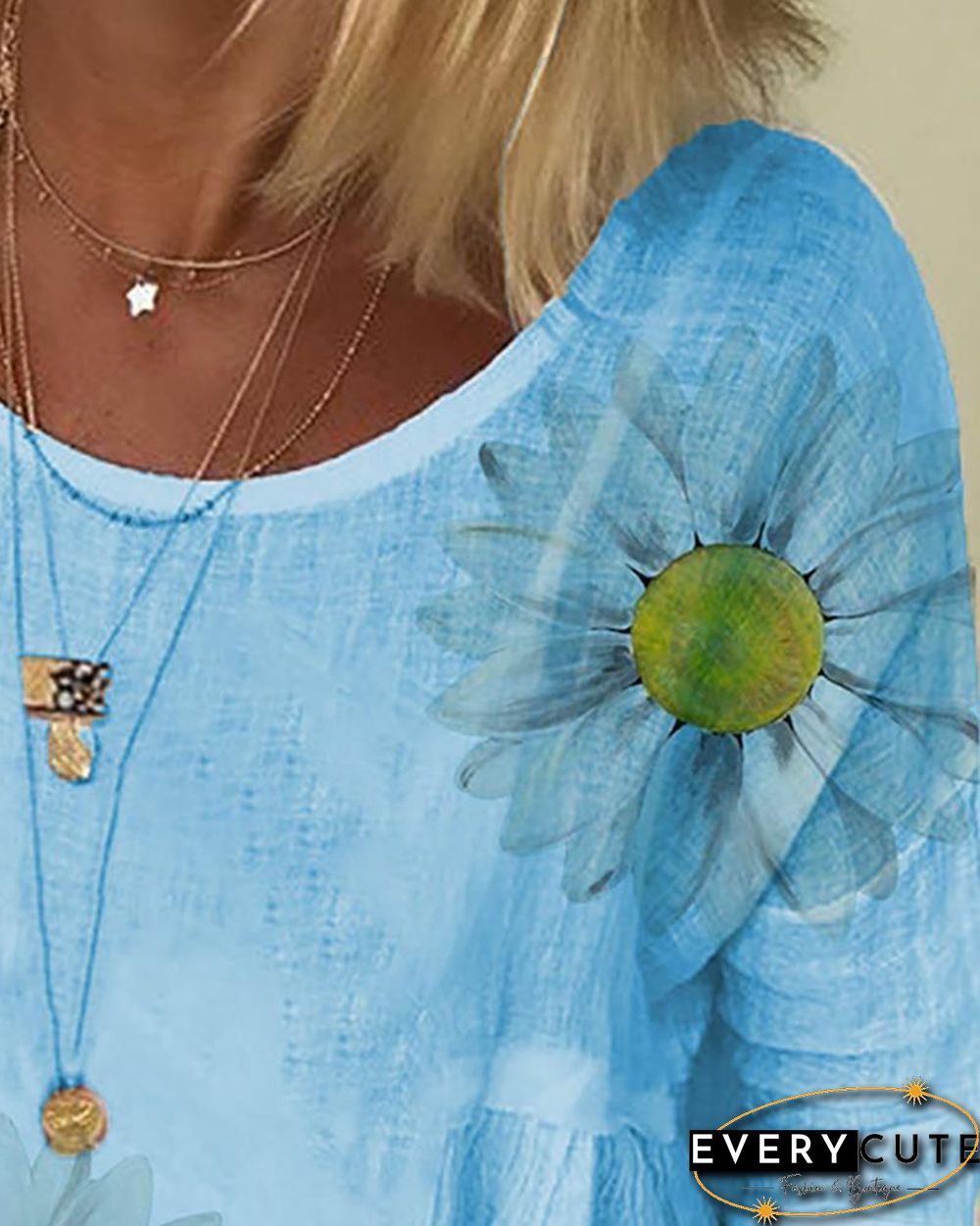 Daisy Print Short Sleeve Casual T-shirt P11198