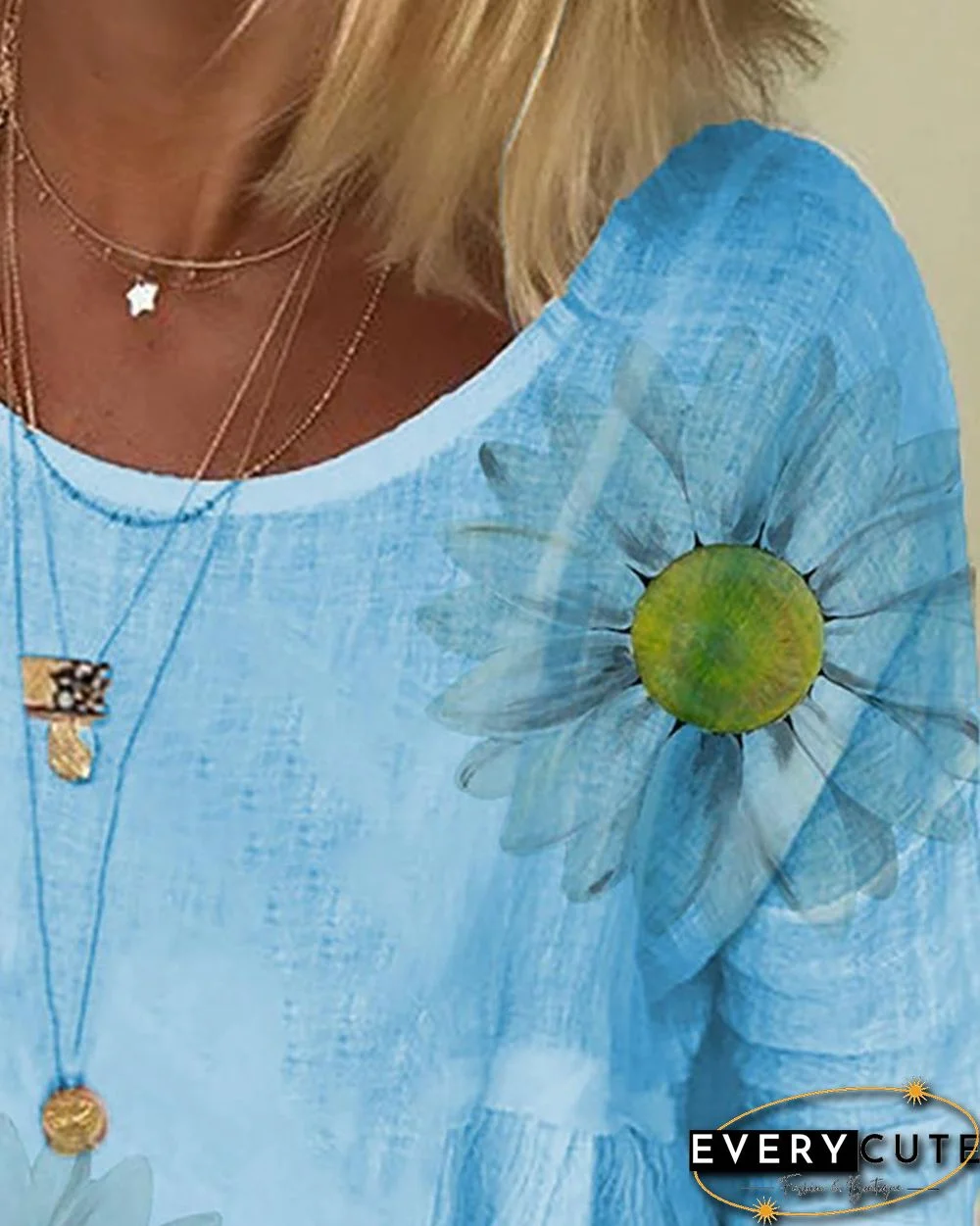 Daisy Print Short Sleeve Casual T-shirt P11198