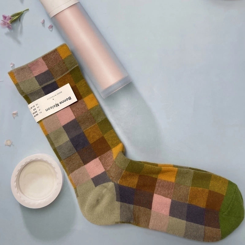 Women’s Minimalist Human Houndstooth Cotton Crew Socks A Pair