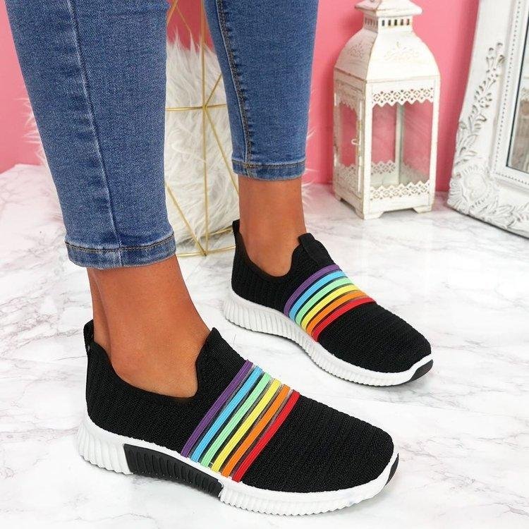 Rainbow color women casual breathable sport shoes- Fabulory