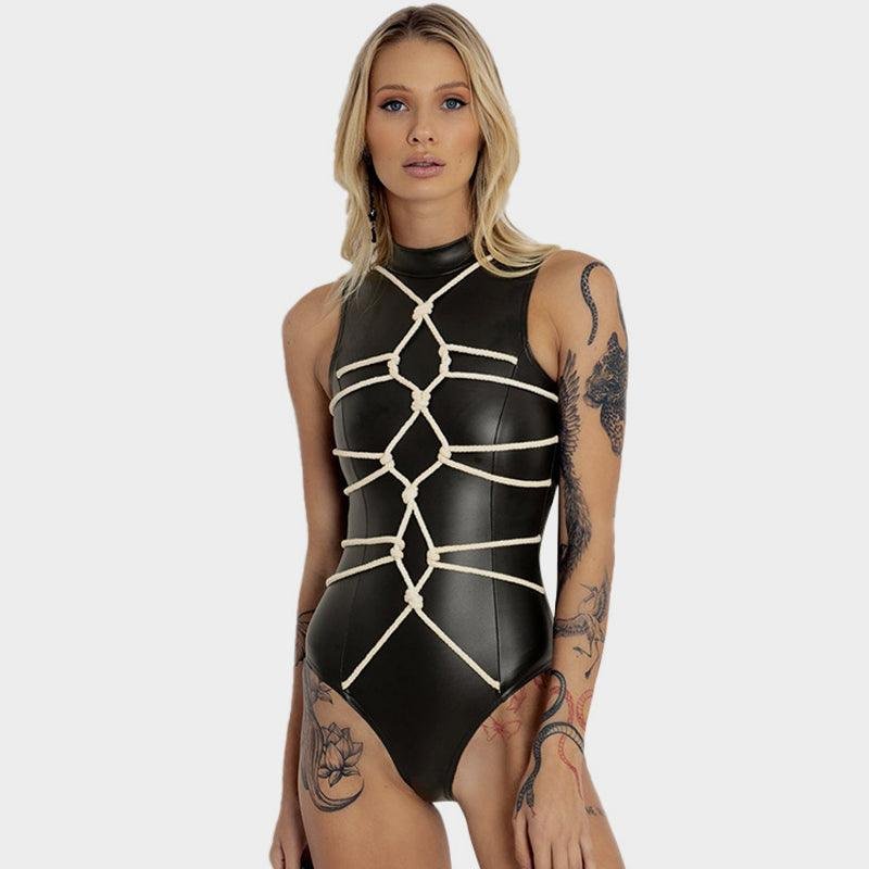 PU Straps Tight Bodysuit