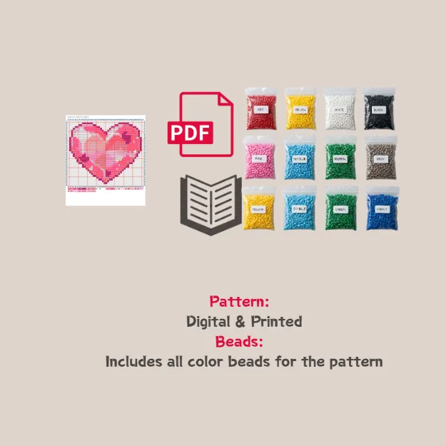 Pink Diamond Heart Pattern Fuse Bead Kit  | Cute DIY Fuse 966 Beads Set