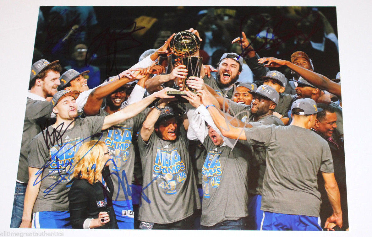 GOLDEN STATE WARRIORS 2015 NBA CHAMPIONS TEAM SIGNED TROPHY 11X14 Photo Poster painting COA X9