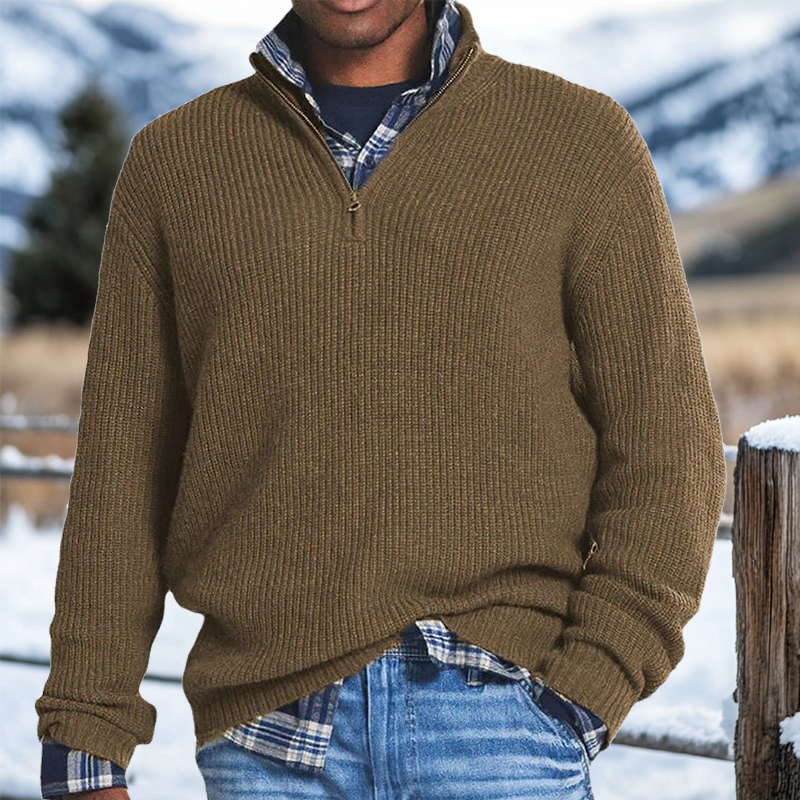Men's Retro Quarter Zip Collar Western Style Knitted Sweater Pullover