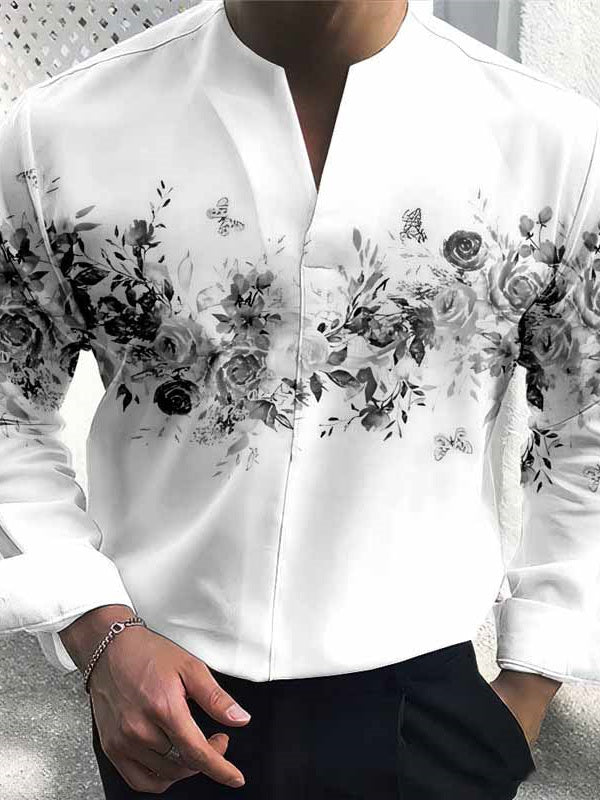 Women Long Sleeve V-neck Graphic Floral Printed Top