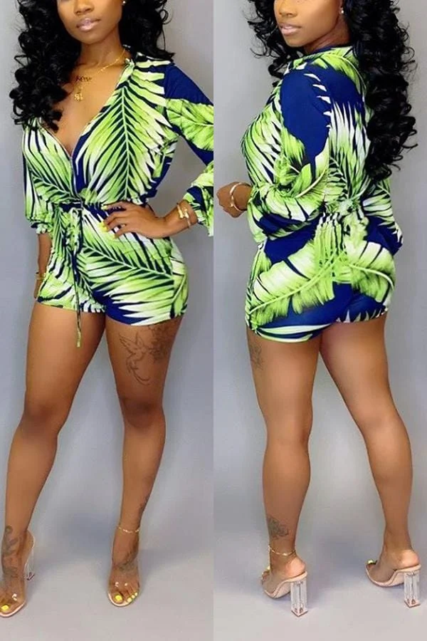 Fashion Casual Zipper Print Romper