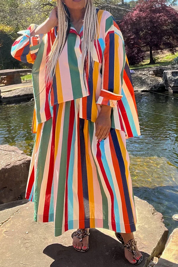 Rainbow Vertical Striped Oversized Irregular Pant Suit