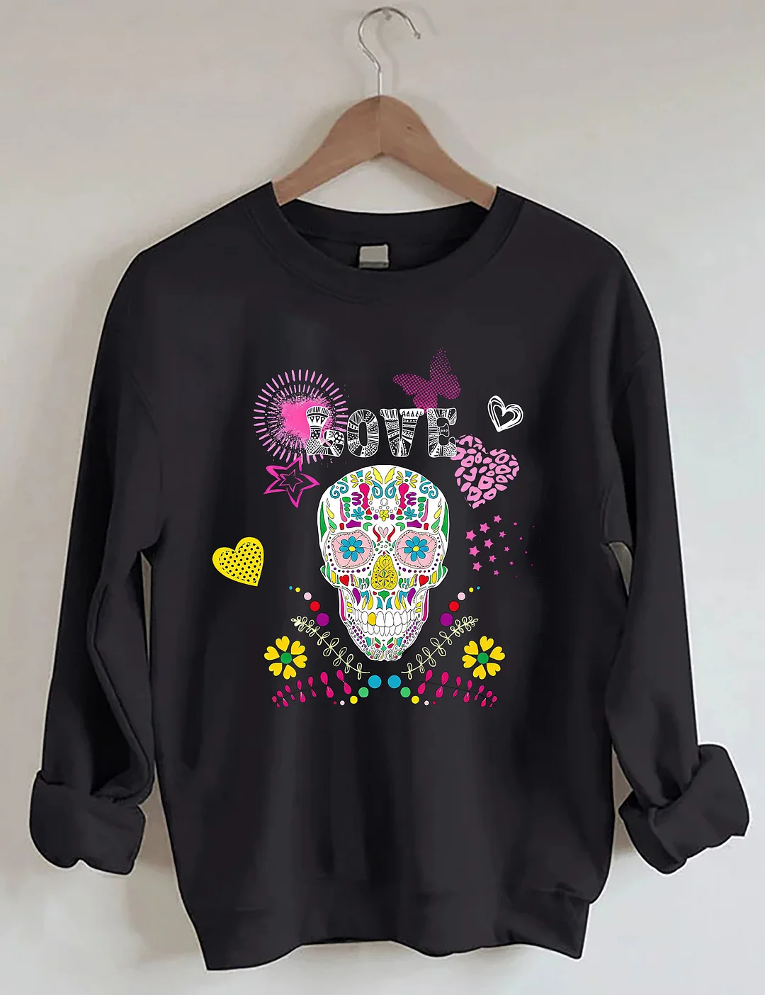 Colorful Sugar Skull & Love Graphic Sweatshirt
