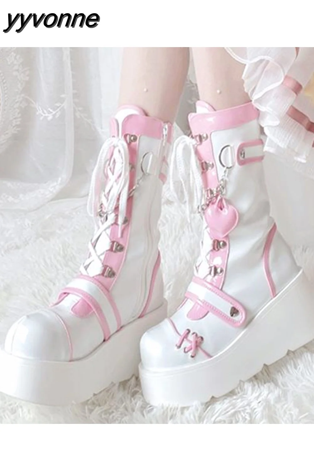 yyvonne Women Goth Platform Mid Calf Boots Wedges Heeled Cospaly Autumn Combat Boots Design Luxury Motorcycle Boots Shoes