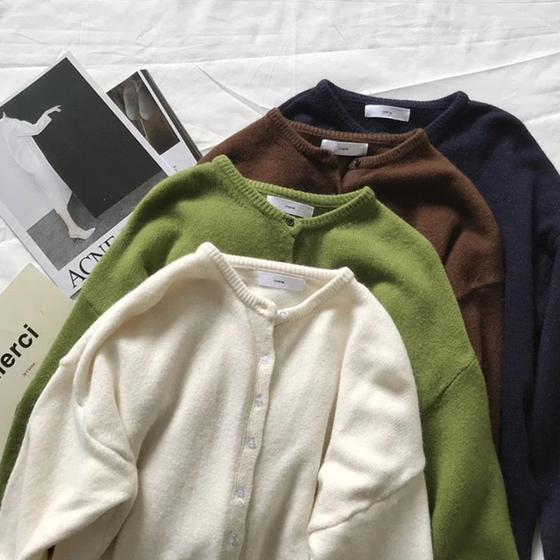 Autumn Winter New Long Sleeve Cardigan Sweater For Women O-neck Knitted Cardigan Sweater Loose Casual Woman Sweaters Vests 10325