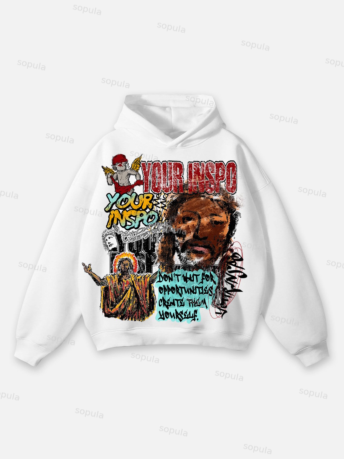 Sopula Jesus Graffiti Retro Graphic Print Hoodie - SOPULA