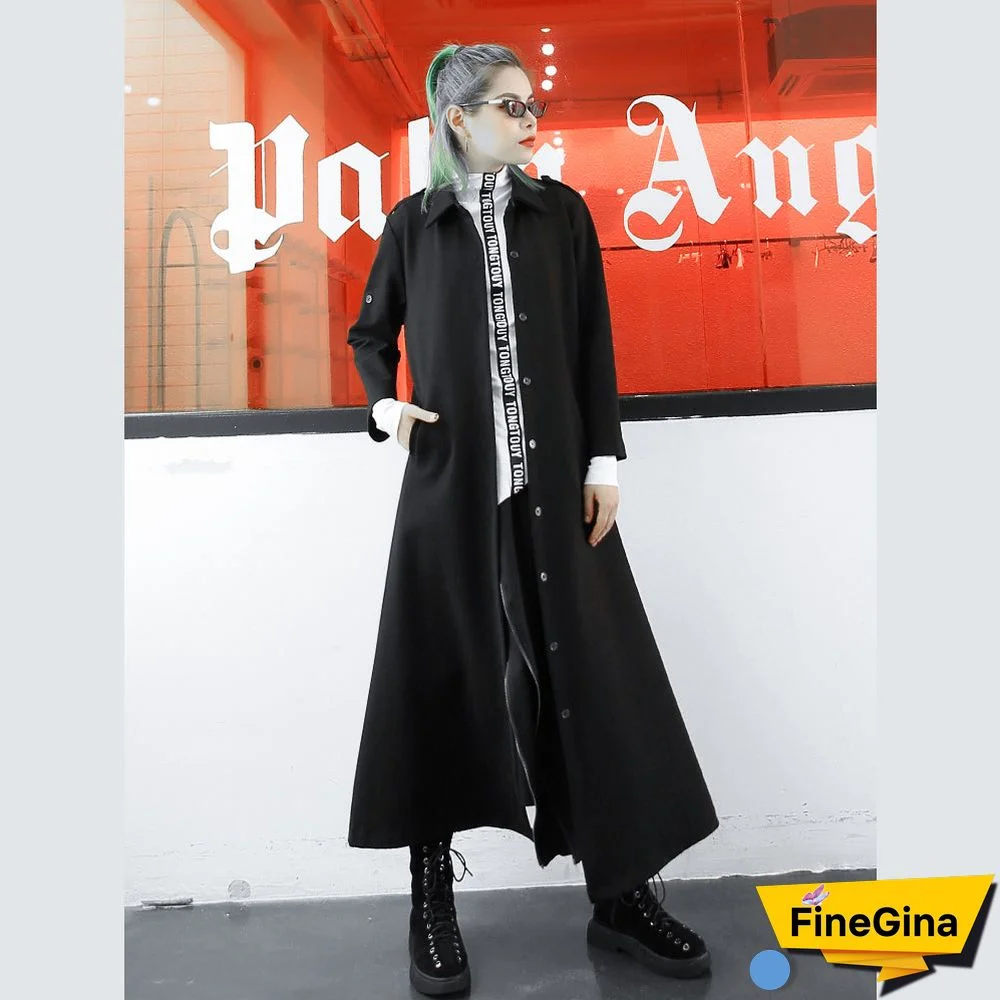 Elegant black Coat plus size lapel long sleeve long coat