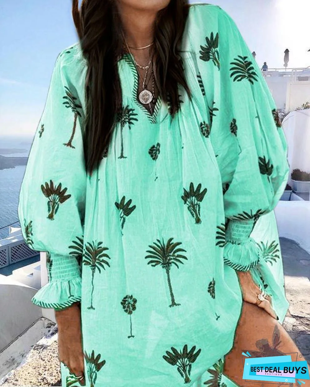 Summer Boho V Neck Beach Boho Floral Casual Mini Dress