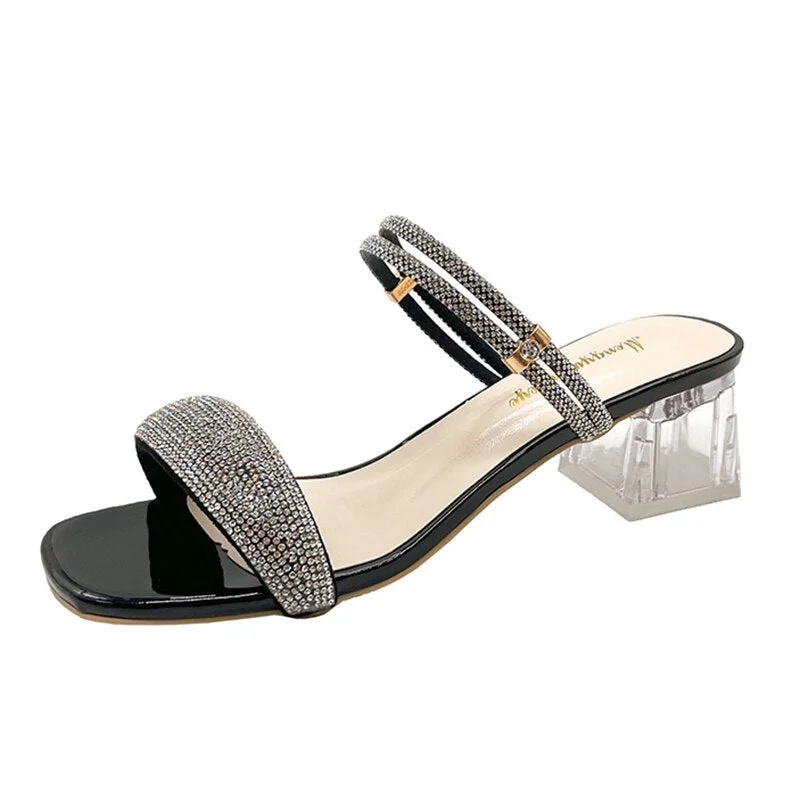 Bling Crystal Sandals For Women 2022 Summer Transparent Heels Slippers Female Fashion Rhinestone Party Slides Shoes Woman