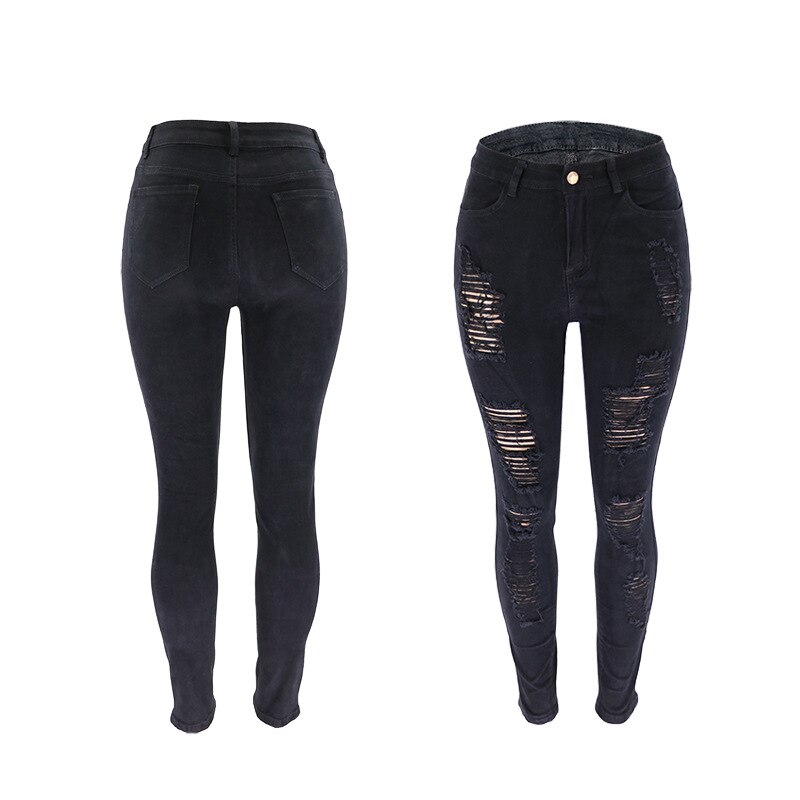 Sexy High Waist Ripped Skinny Jeans Women Fashion Hollow Out Holes Black Stretch Jeans Ladies Casual Slim Fit Denim Pencil Pants