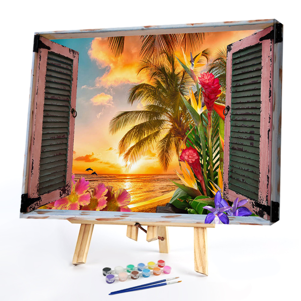 

50*40CM - Paint By Numbers - Sunset Scenery Outside Window, 501 Original