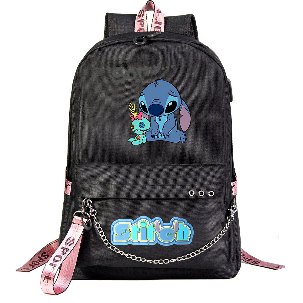 Adorable Lilo & Stitch Backpack with 15-Inch Laptop Sleeve & USB Charging Cable-Mayoulove