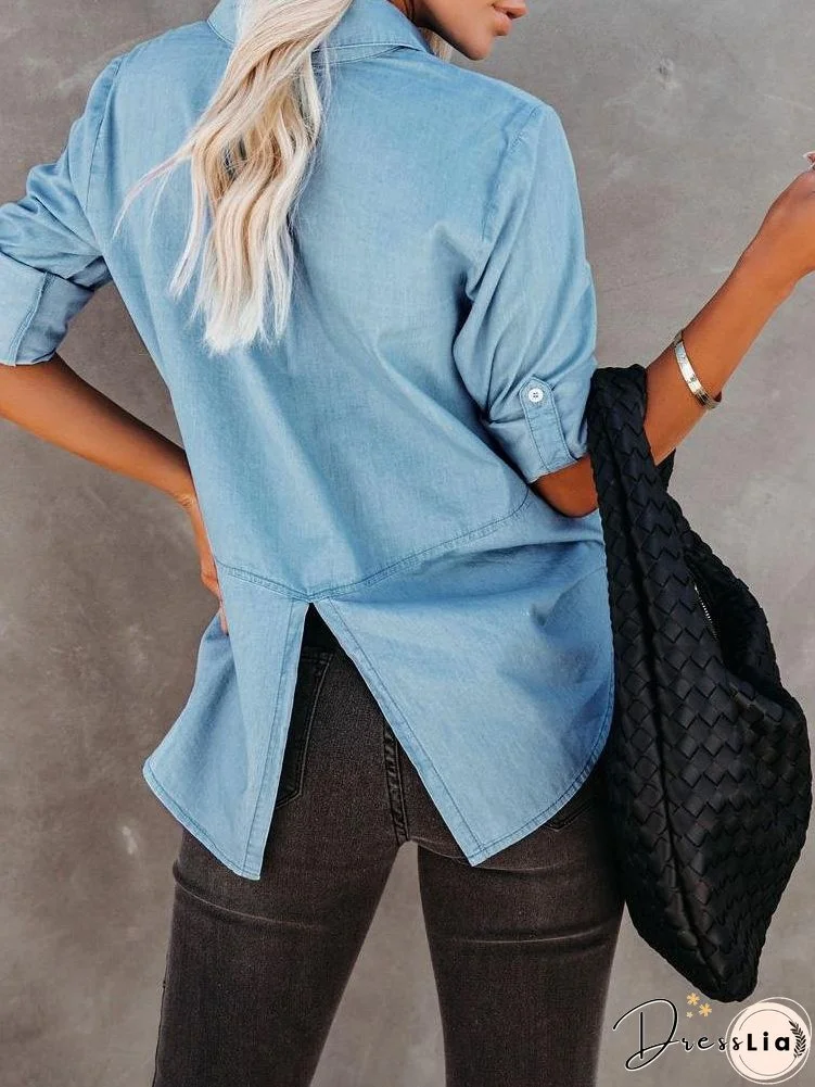 Women's Blouses Temperament Long Sleeve Button Denim Blouse