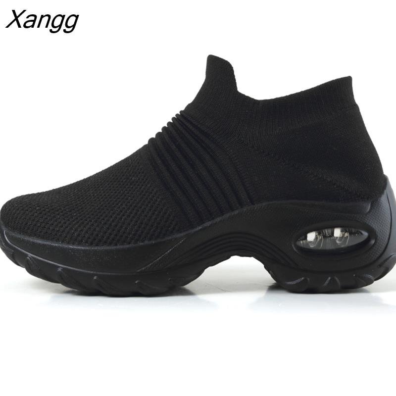 Xangg Women Shoes Sneakers Running Shoes New Mesh Breathable Mix Colors Platform Slip-On Female Sports Shoes Female Platform Shoes