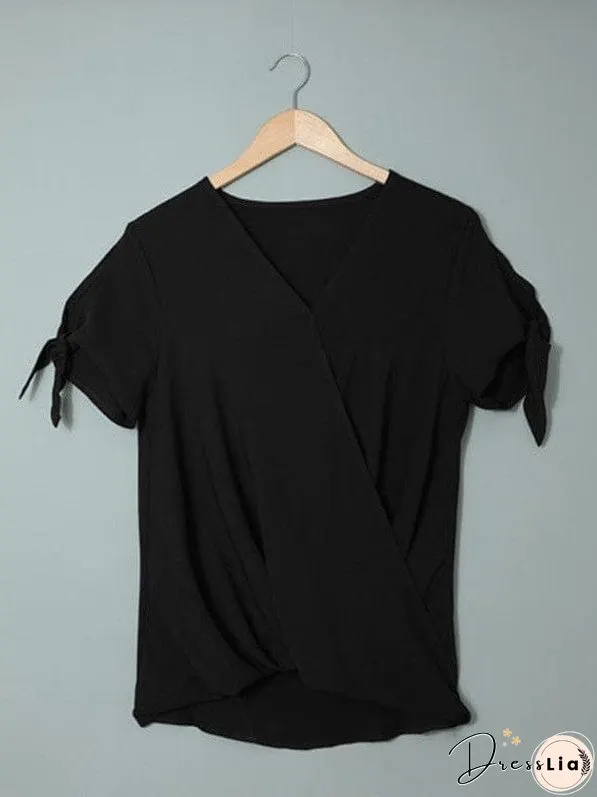 Elegant Solid Color Draped Blouse