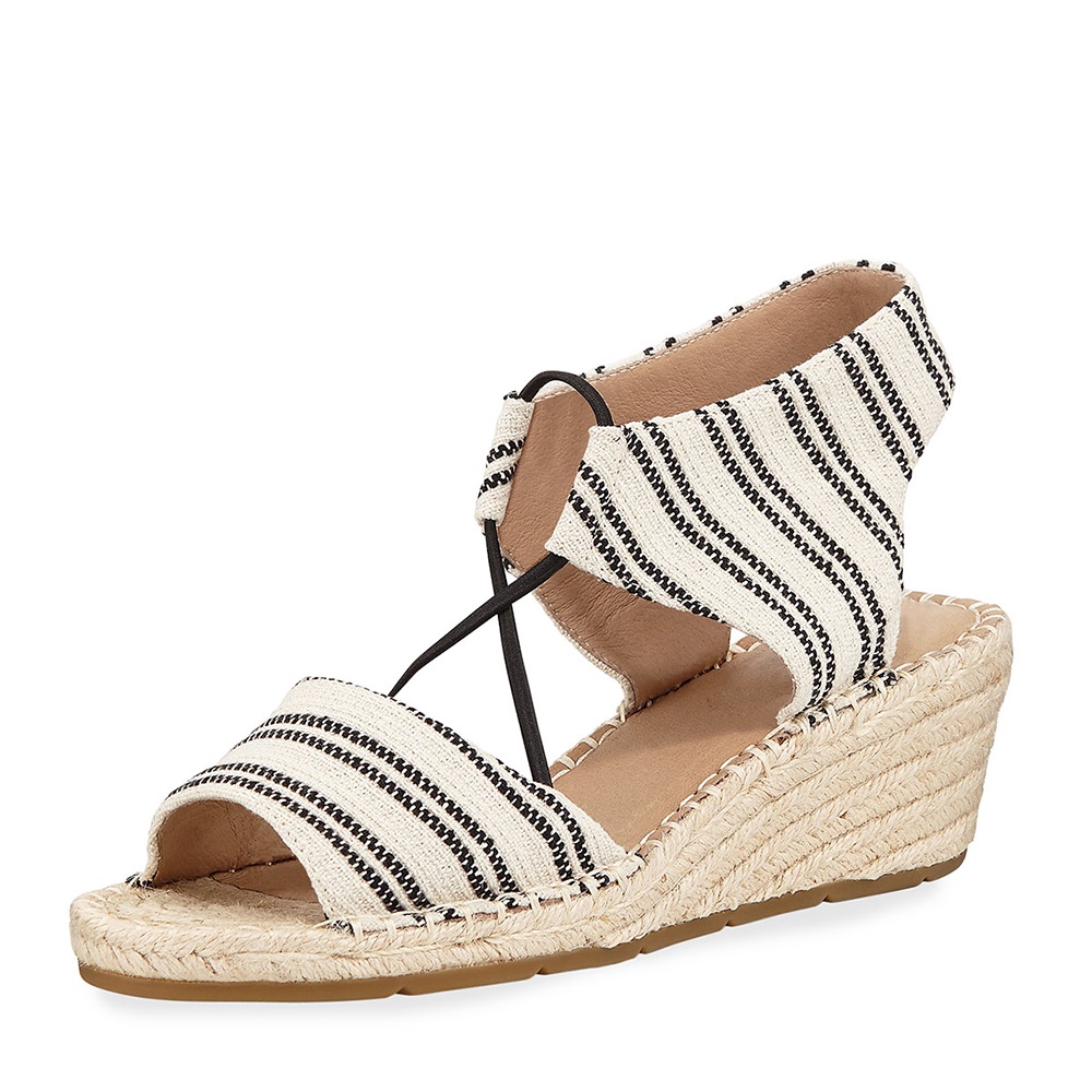 Black and White Striped Canvas Summer Platform Sandals with Wedges