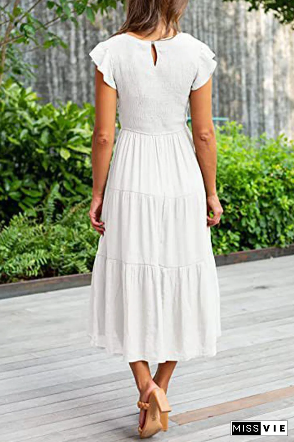 Fashion Solid Flounce O Neck Cake Skirt Dresses(9 Colors)