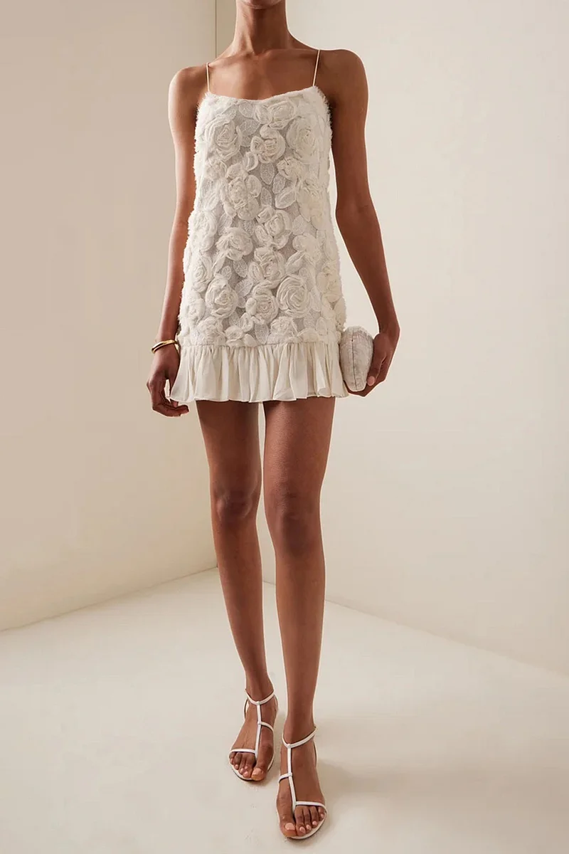 Andrea Floral Applique Pleated Chiffon Maxi Dress