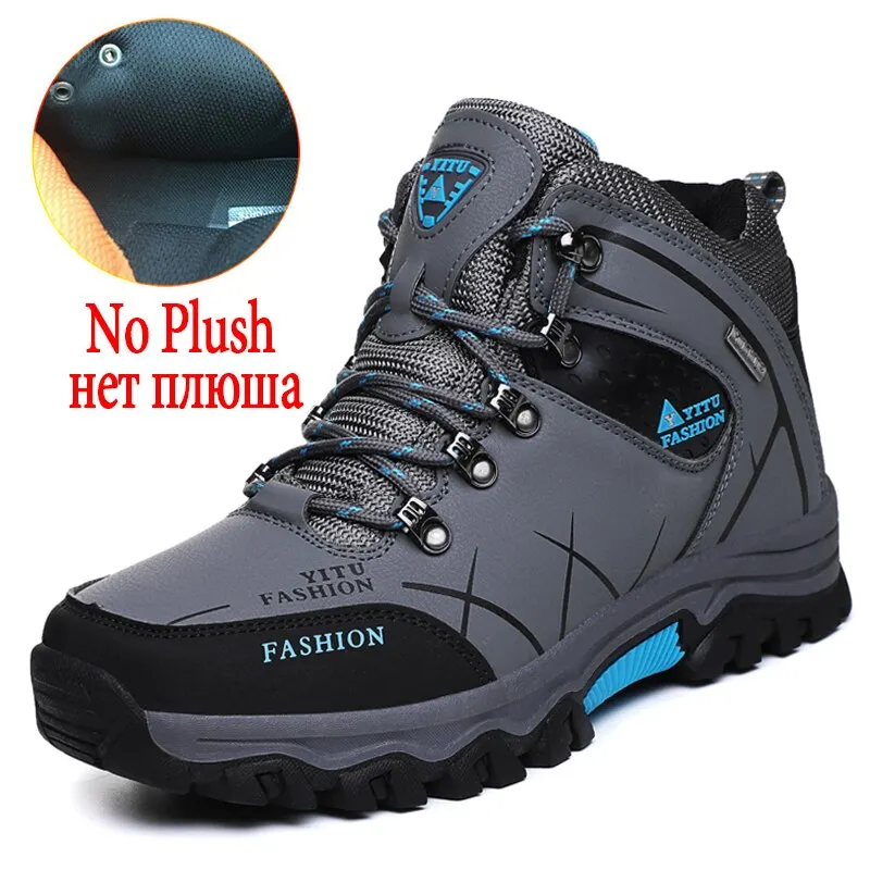 Brand Men's Snow Boots Winter Plush Warm Mens Ankle Boots Waterproof Leather Sneakers Outdoor Male Hiking Boots Work Shoes 39-47