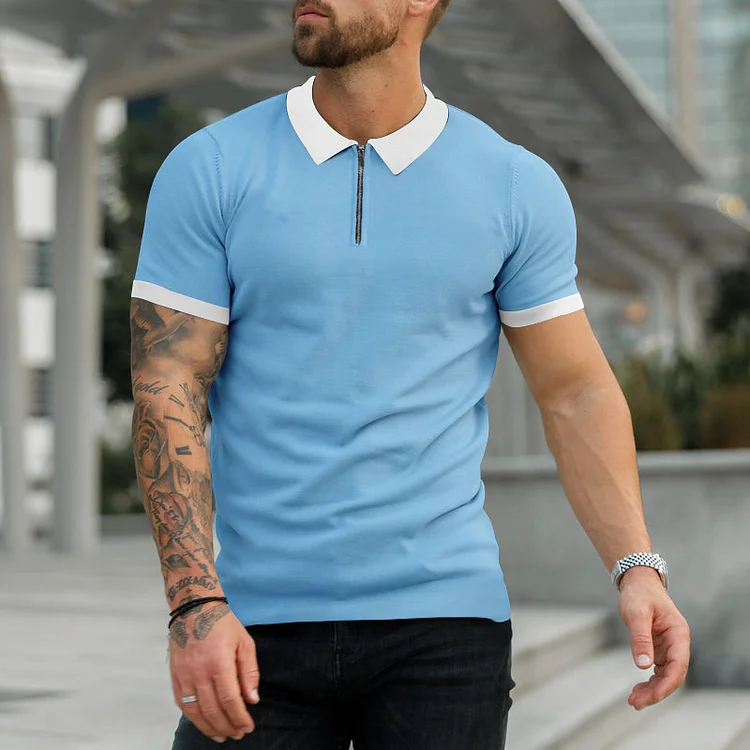 BrosWear Men's Color-Blocking Casual Short Sleeve  Polo Shirt