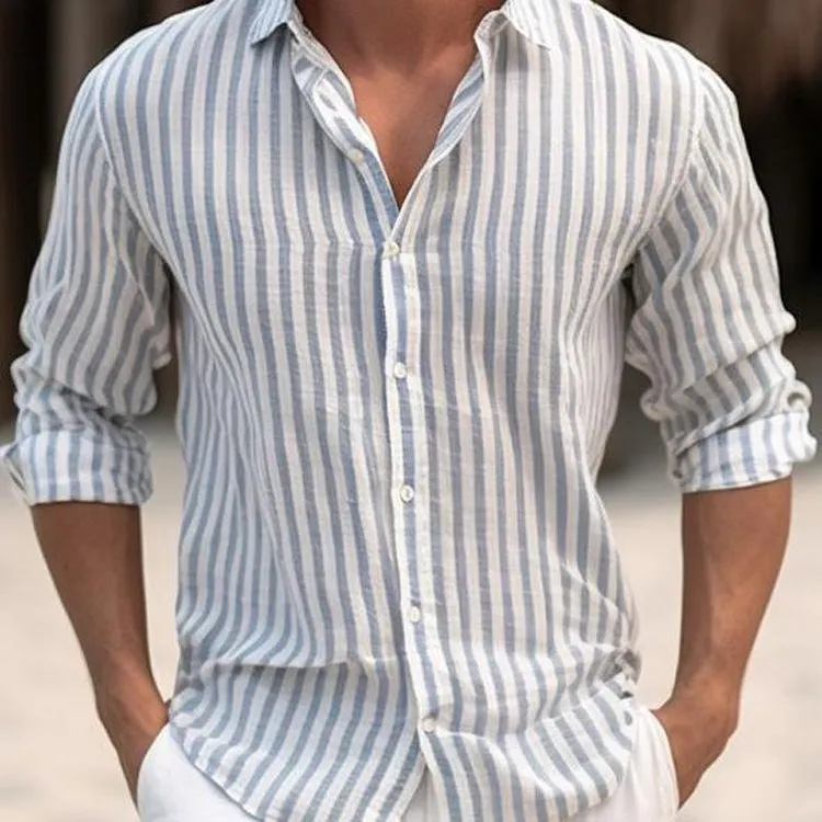Men's Casual Striped Print Long Sleeve Shirt 74222915X